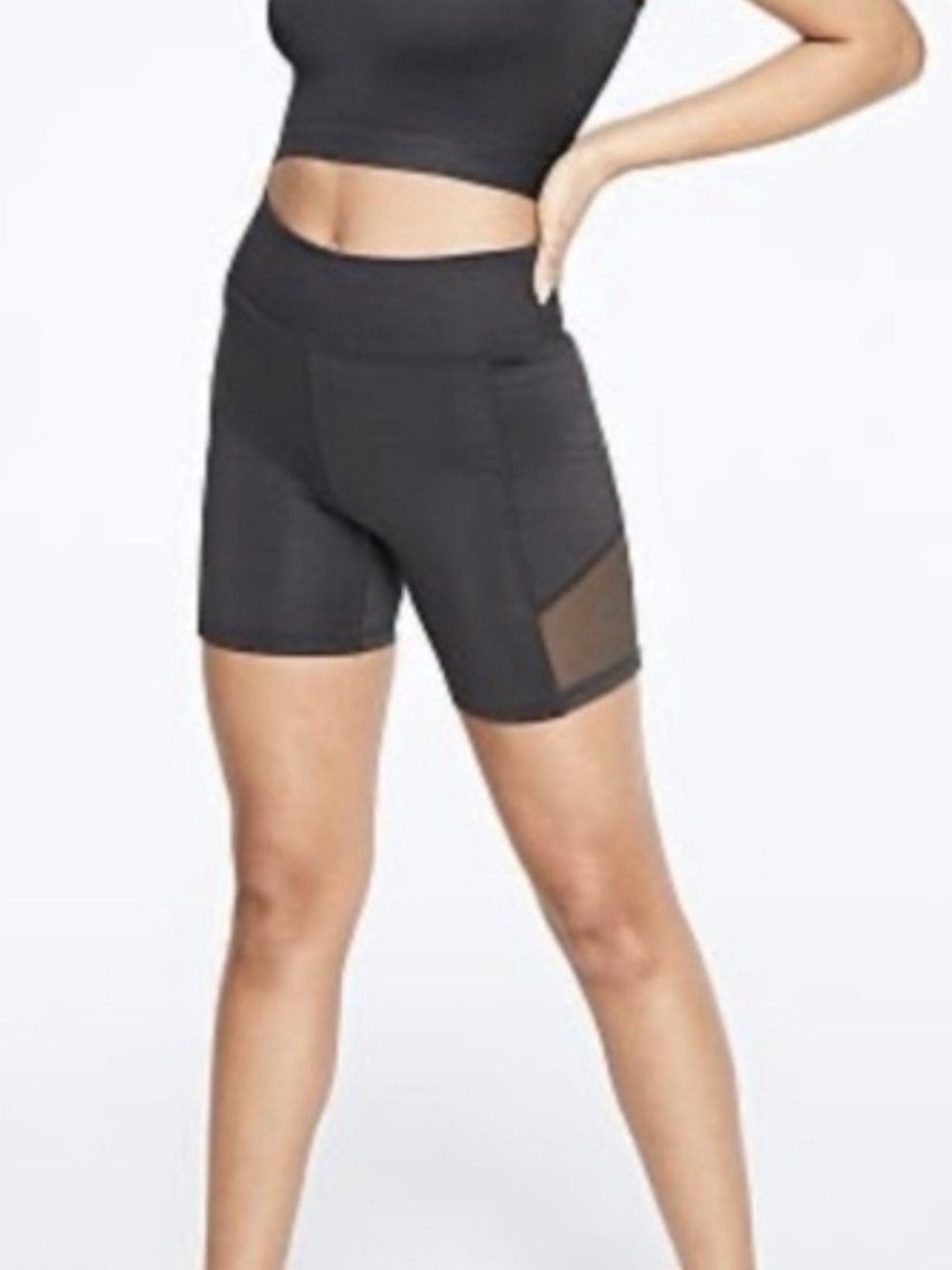 PINK Victoria's Secret Black High-Rise Bike Shorts with Mesh Panel